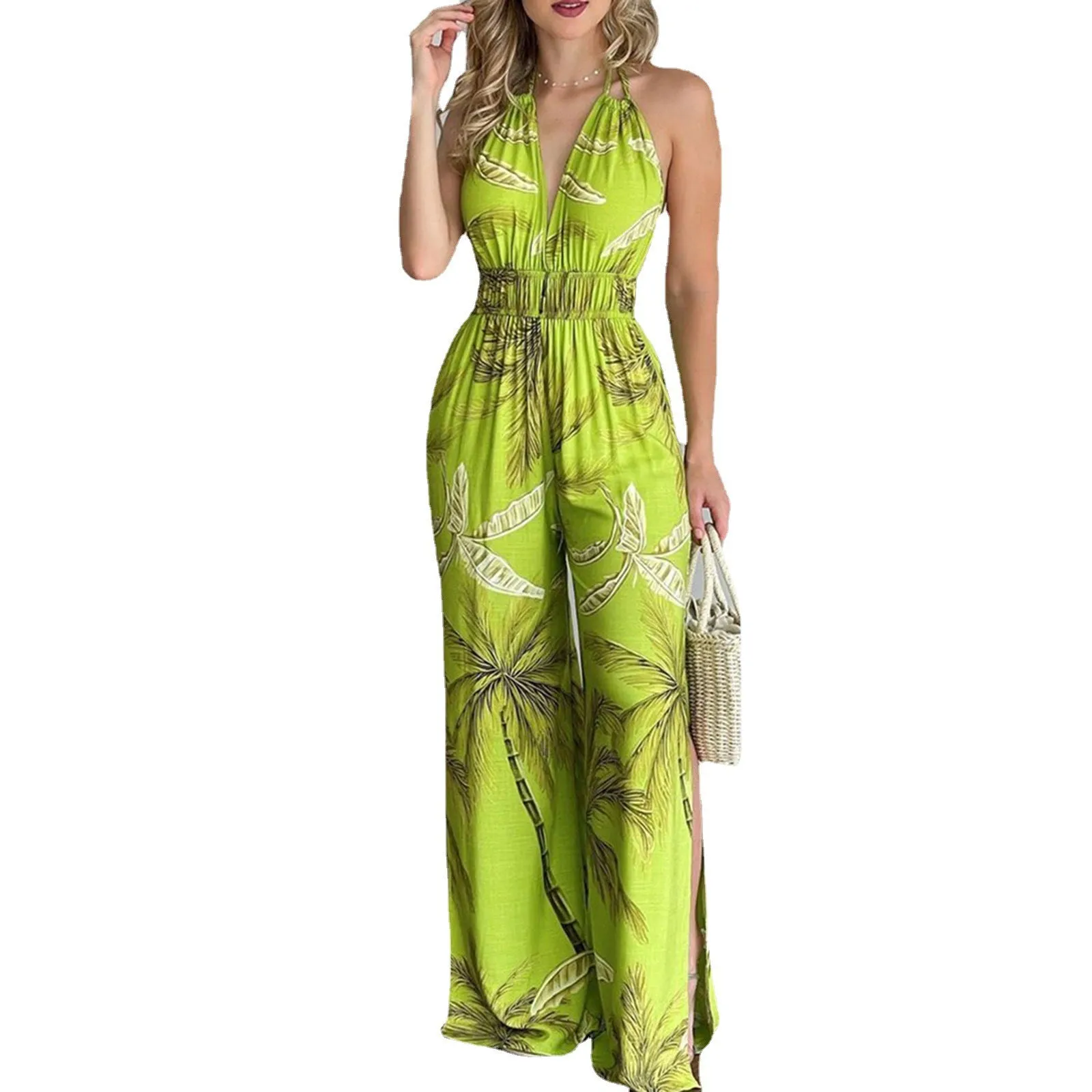 DUNNMALL  New European and American Women's Clothing Dress Wish Independent Station Digital Printing Colorful Jumpsuit Women