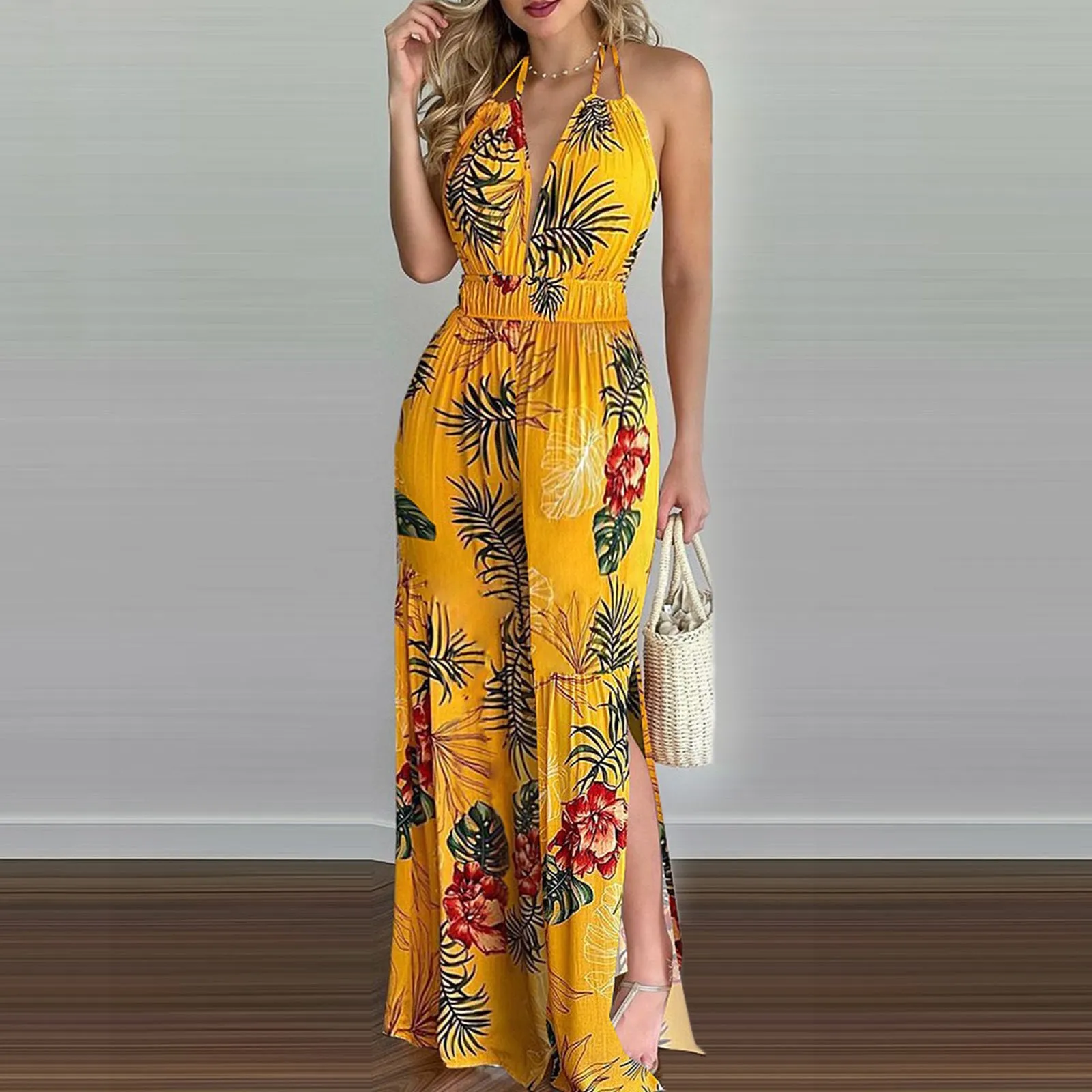 DUNNMALL  New European and American Women's Clothing Dress Wish Independent Station Digital Printing Colorful Jumpsuit Women