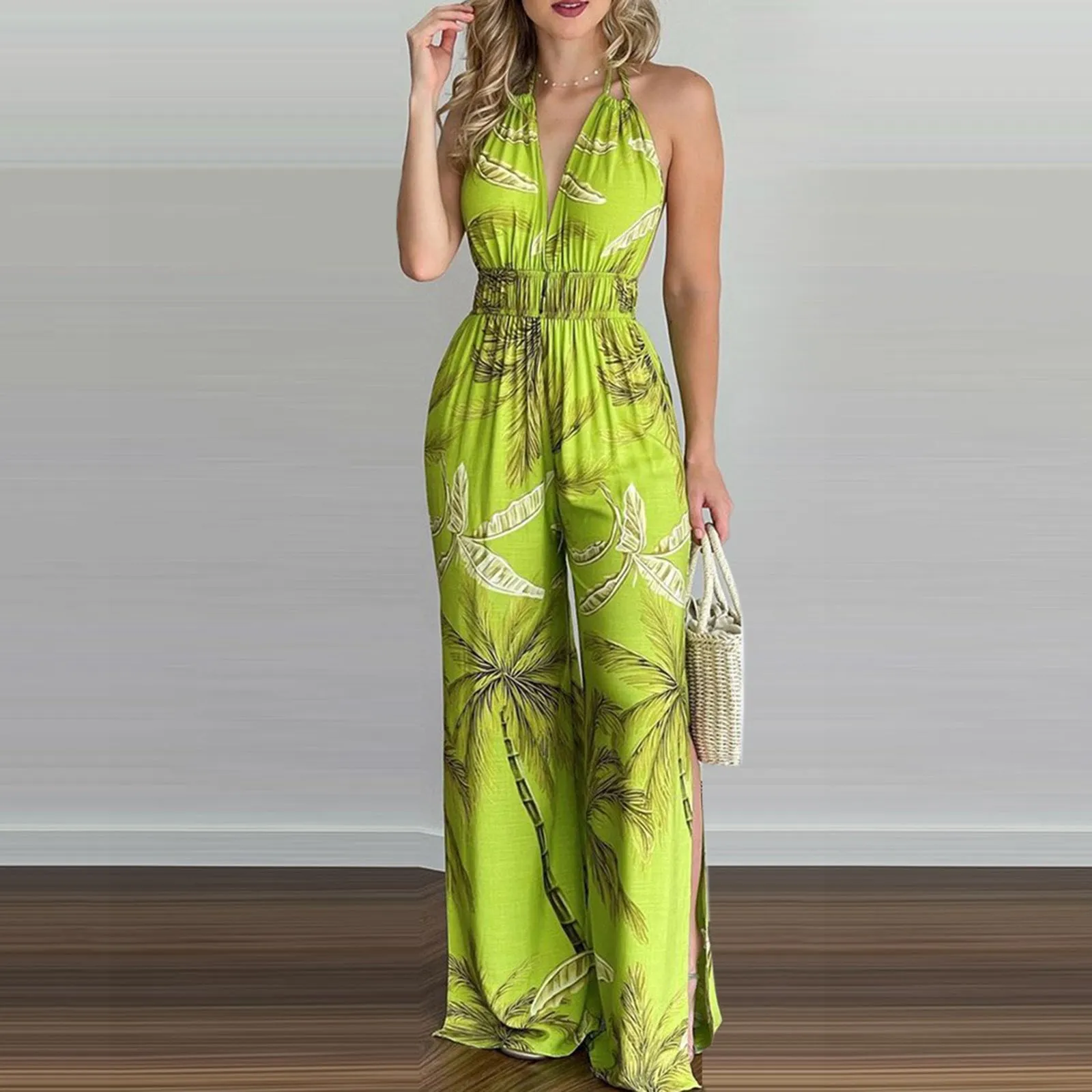 DUNNMALL  New European and American Women's Clothing Dress Wish Independent Station Digital Printing Colorful Jumpsuit Women