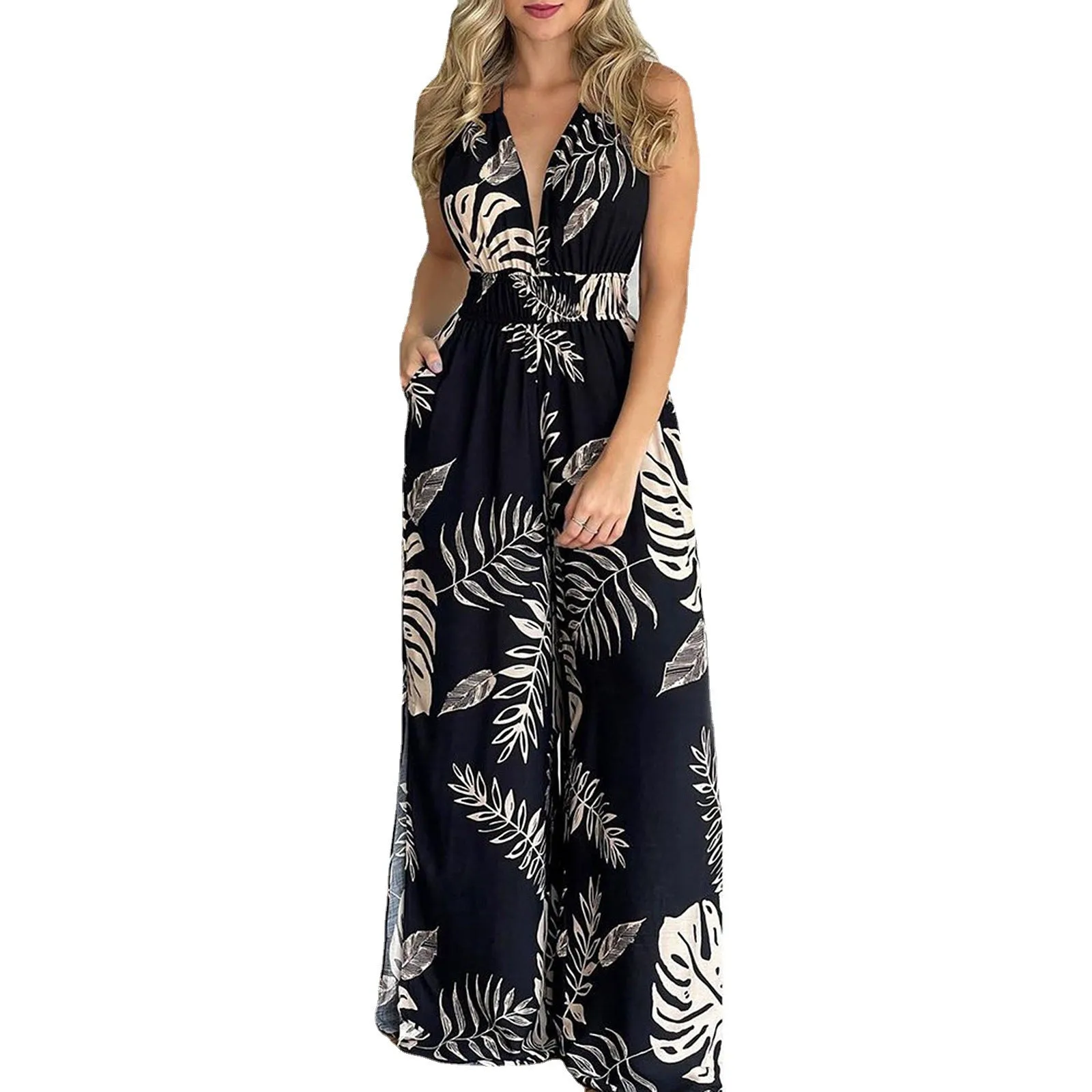 DUNNMALL  New European and American Women's Clothing Dress Wish Independent Station Digital Printing Colorful Jumpsuit Women