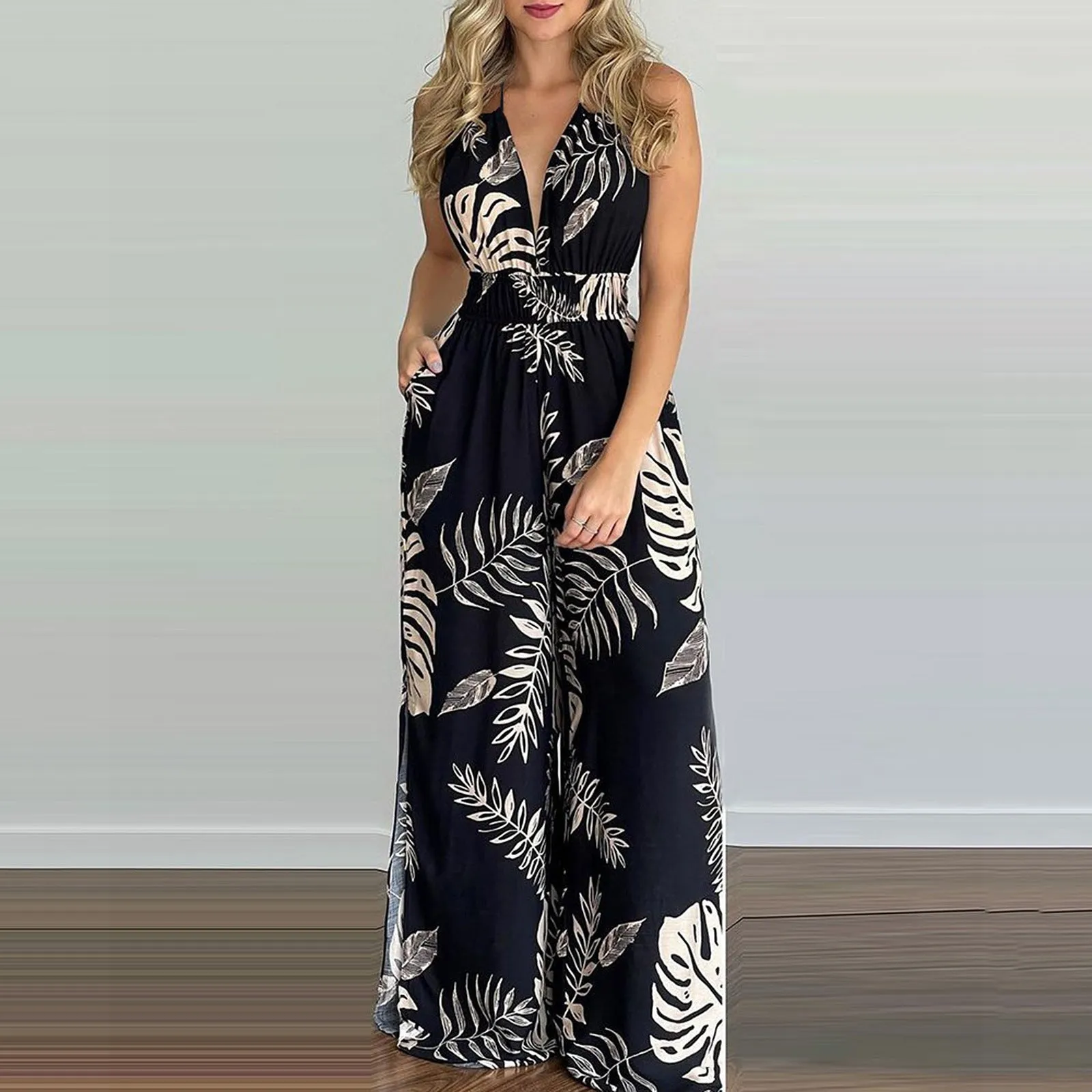 DUNNMALL  New European and American Women's Clothing Dress Wish Independent Station Digital Printing Colorful Jumpsuit Women