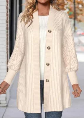 Elovana®                                                        Beige Button Lace Long Sleeve Coat