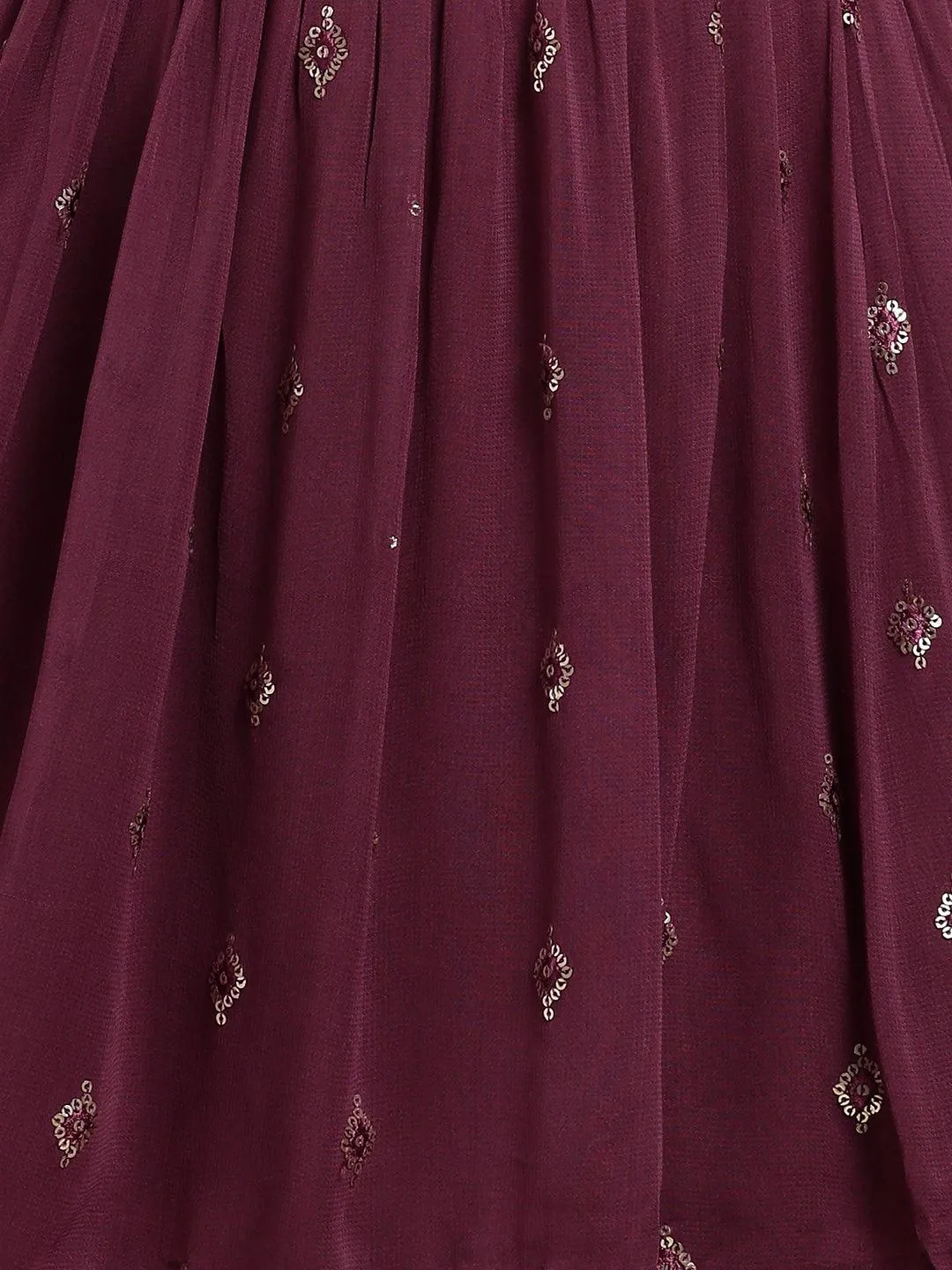Embroidered & Floral Printed Peplum & Sharara with Dupatta & Belt - Wine