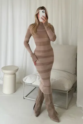 Emma beige striped knit mini dress
