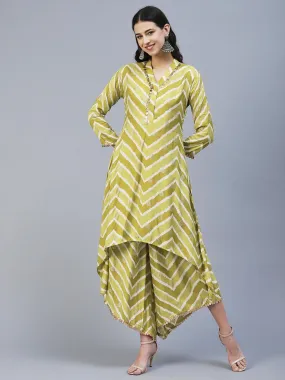 Ethnic & Chevron Printed A-Line Co-ord Set - Green