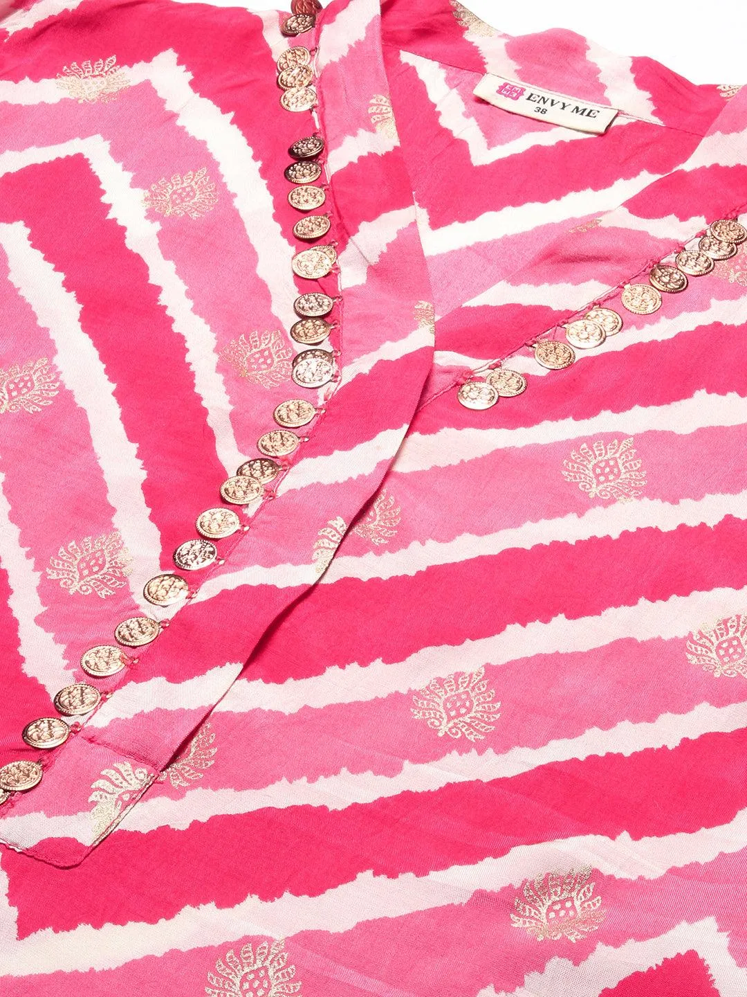 Ethnic & Chevron Printed A-Line Co-ord Set - Pink