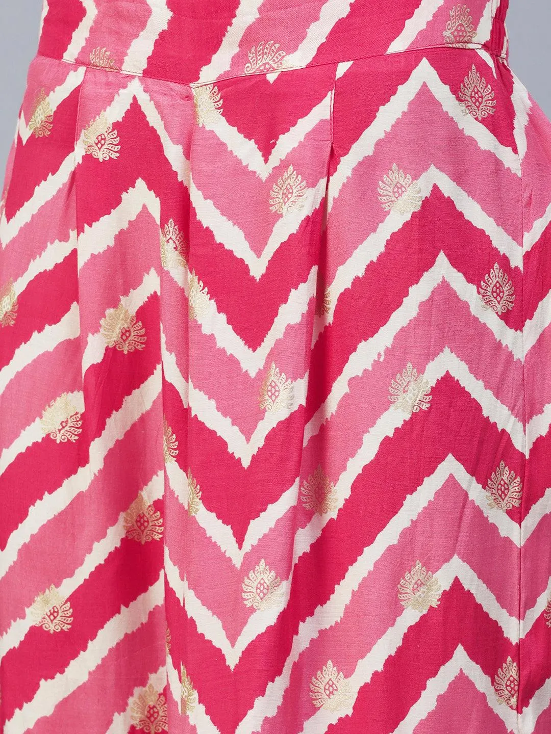 Ethnic & Chevron Printed A-Line Co-ord Set - Pink