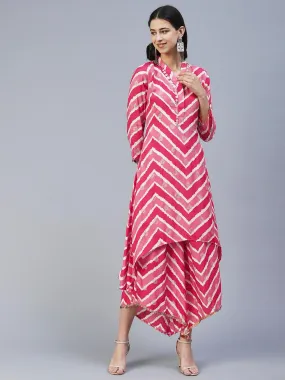 Ethnic & Chevron Printed A-Line Co-ord Set - Pink