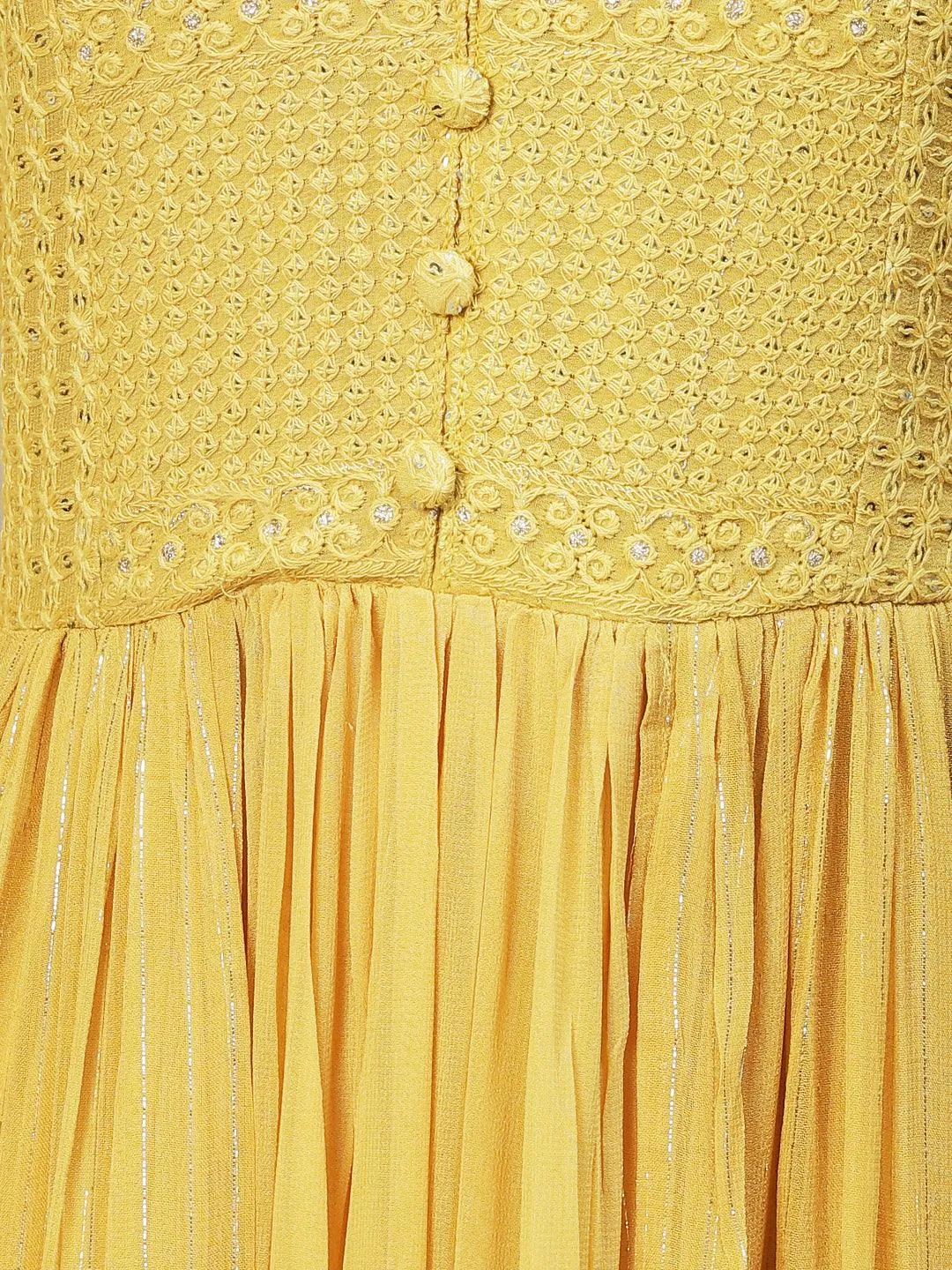 Ethnic Embroidered A-Line Kurta with Palazzo & Dupatta - Yellow