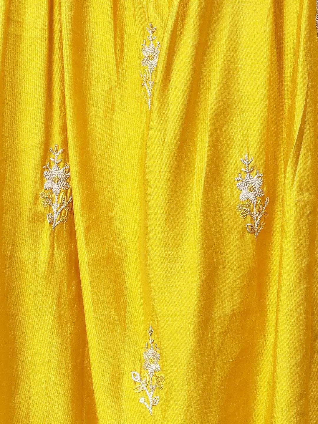 Ethnic Embroidered A-Line Kurta with Pant & Dupatta - Yellow