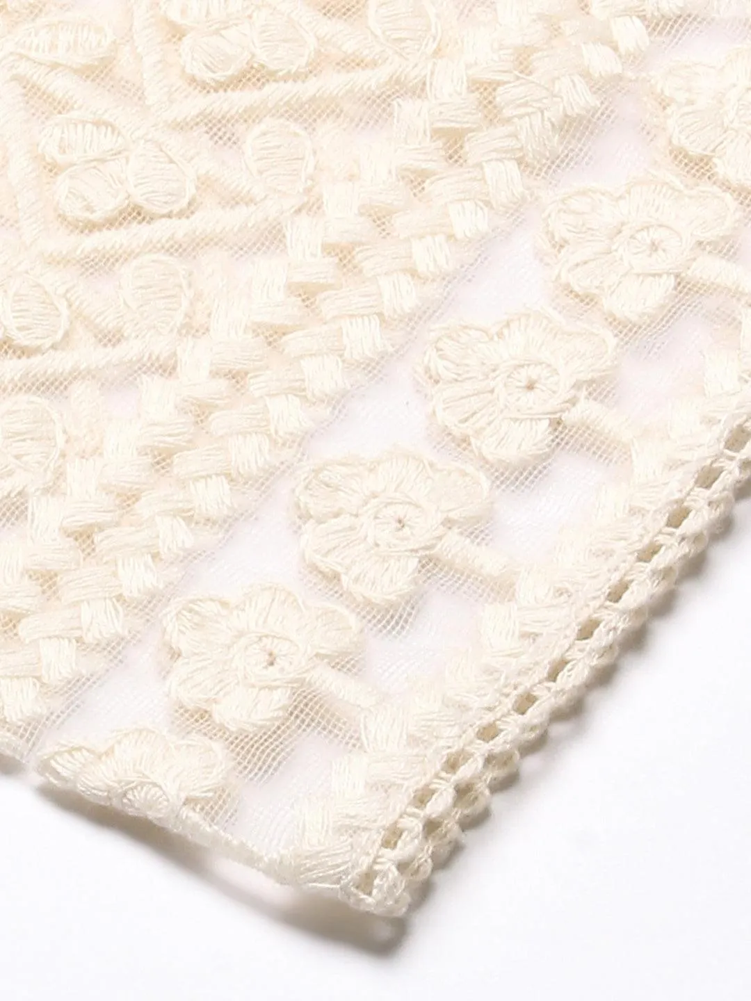 Ethnic Embroidered A-Line Kurta with Pant - Off White