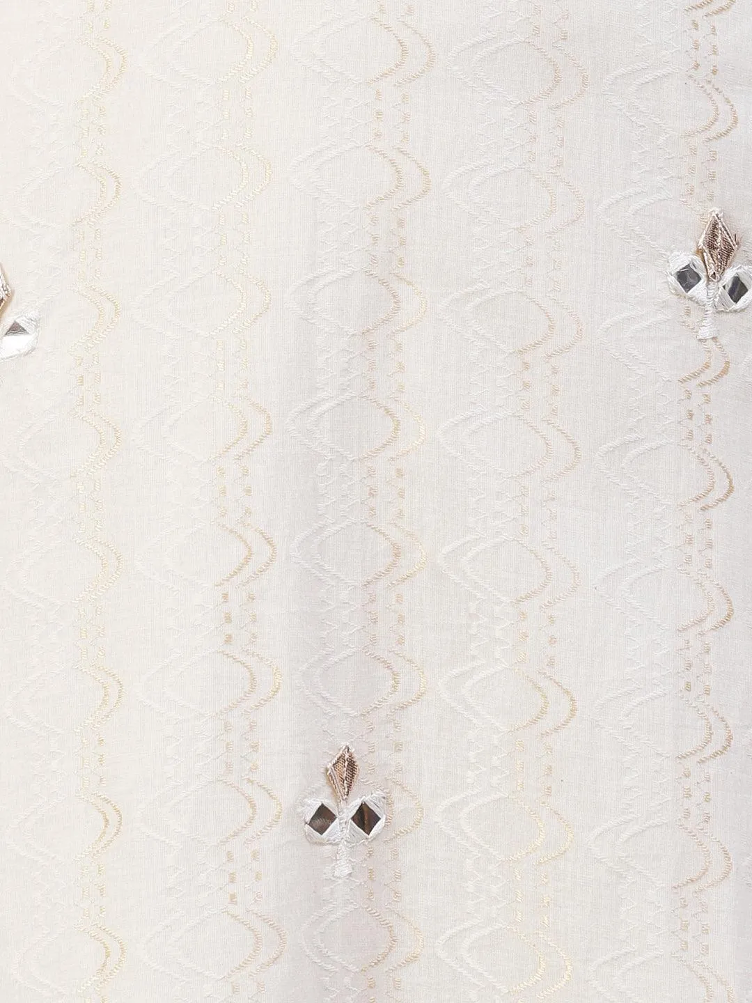 Ethnic Embroidered A-Line Kurta with Pant - Off White