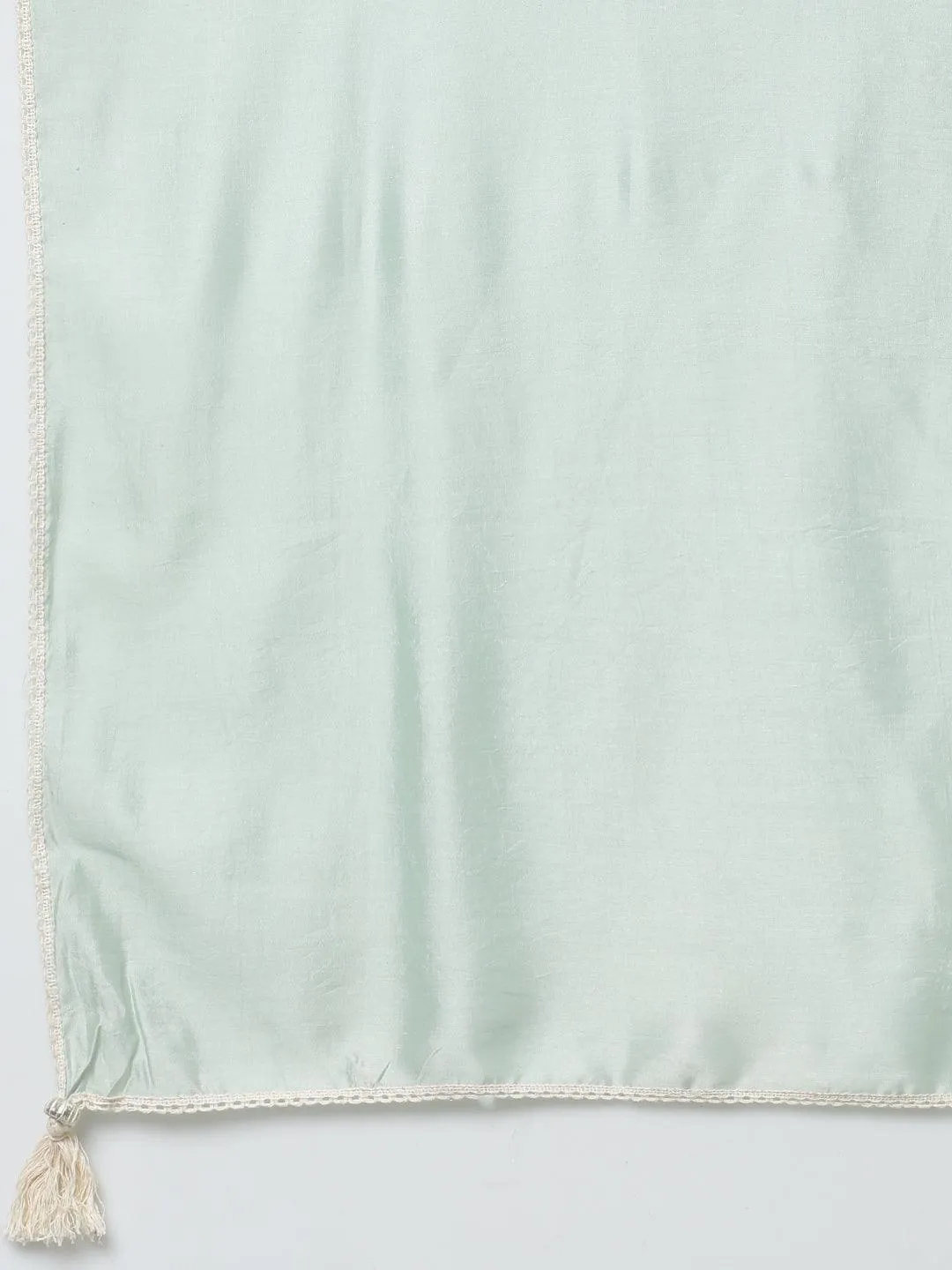 Ethnic Embroidered A-Line Kurta with Pants & Dupatta - Mint Green