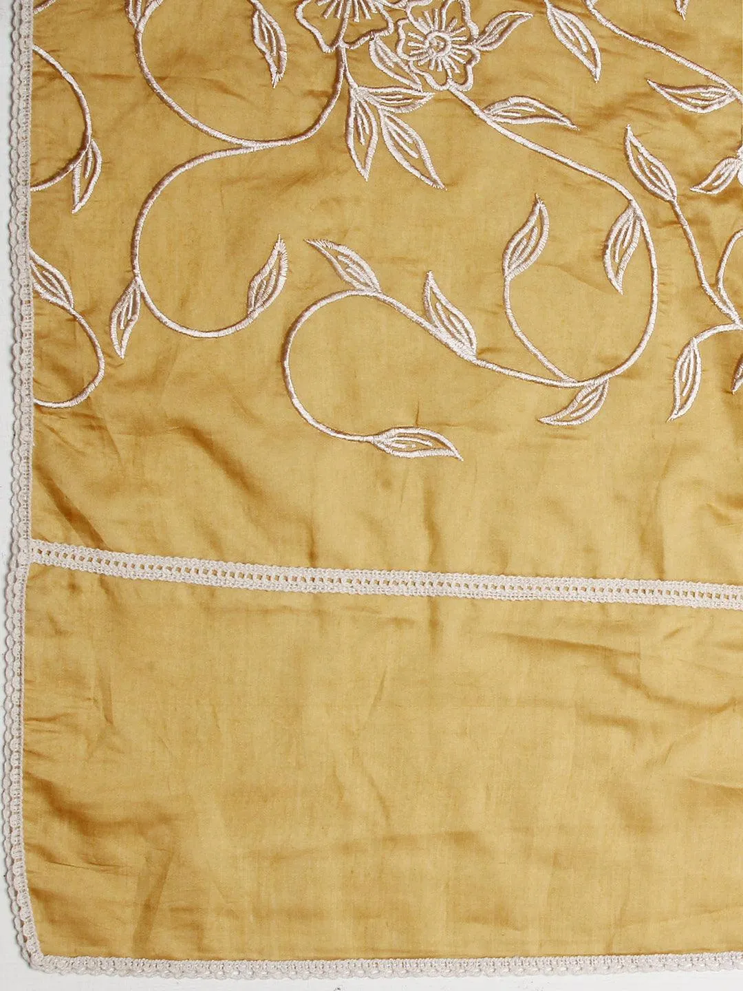 Ethnic Embroidered A-Line Kurta with Pants & Dupatta - Mustard