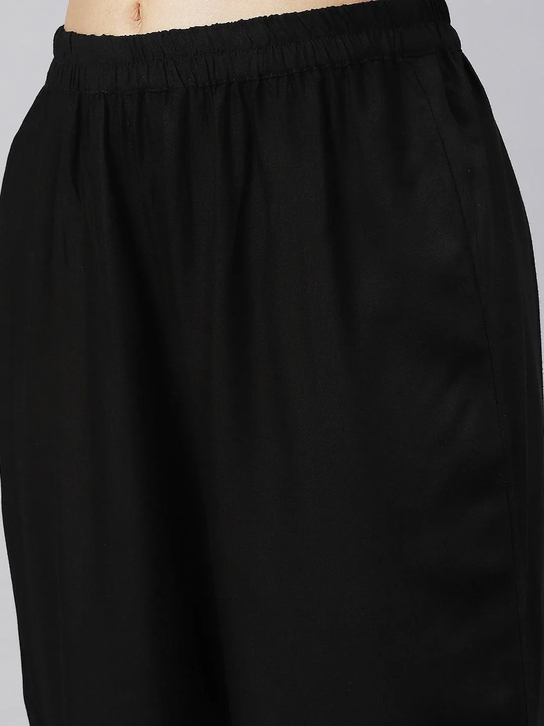 Ethnic Embroidered A-Line Kurta with Pants - Black