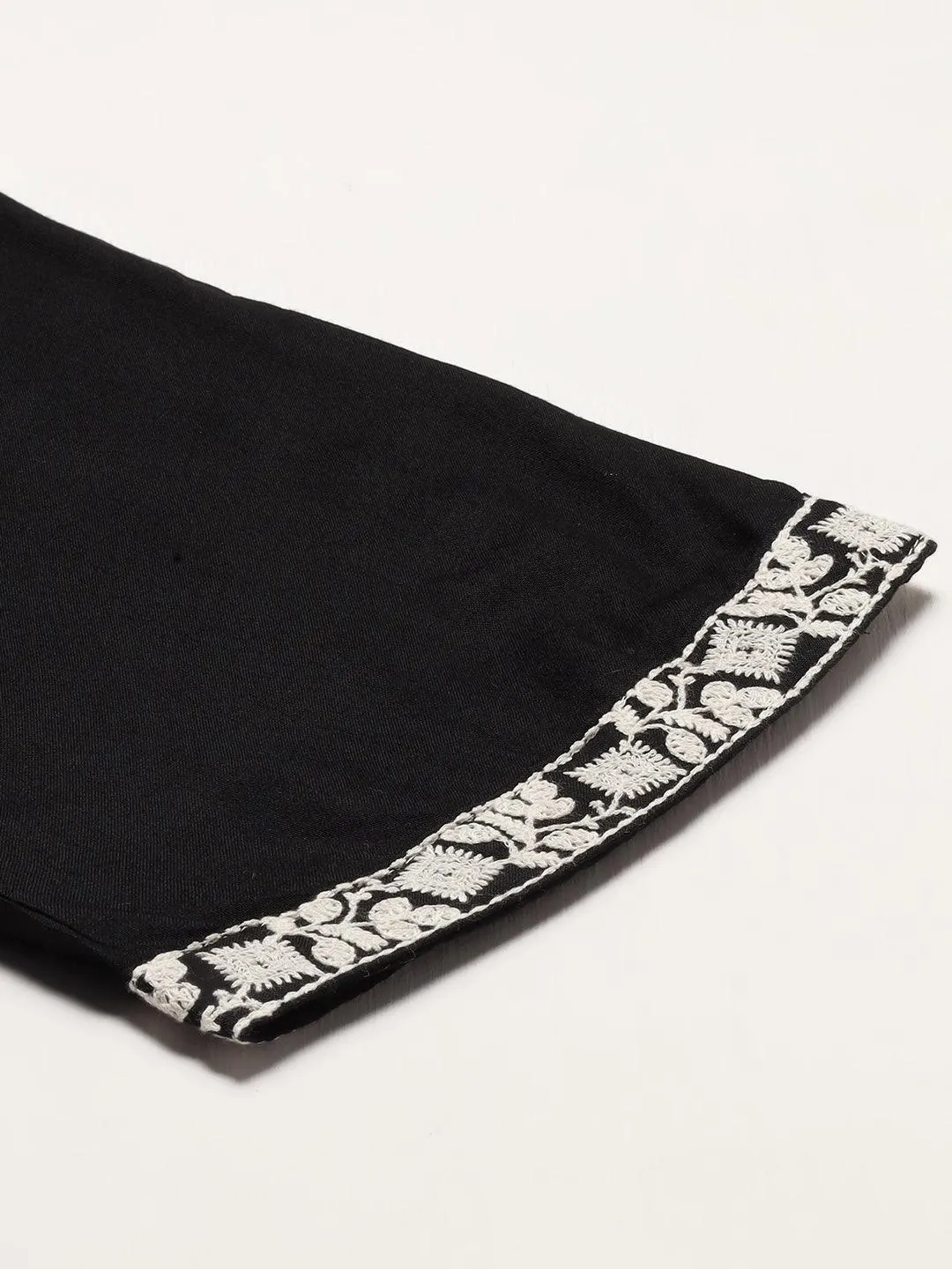 Ethnic Embroidered A-Line Kurta with Pants - Black