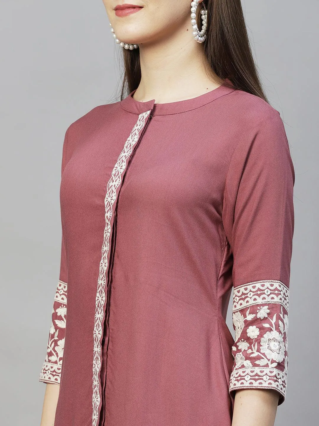 Ethnic Embroidered Co-ord Set - Mauve