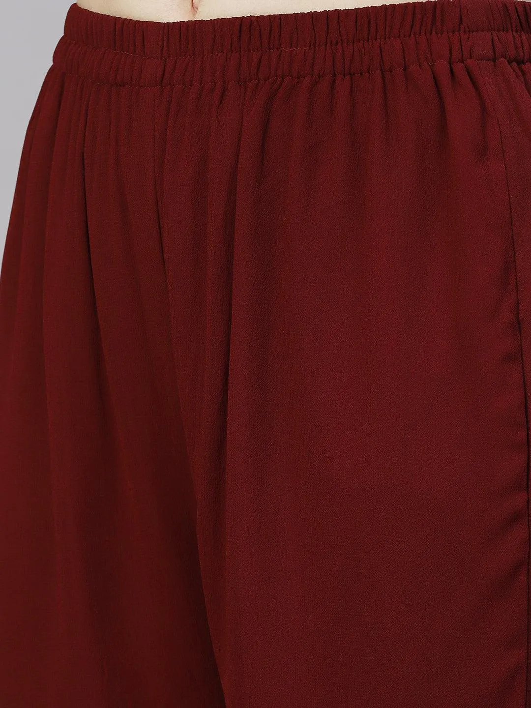 Ethnic Embroidered Peplum Flare Kurta with Sharara - Burgundy