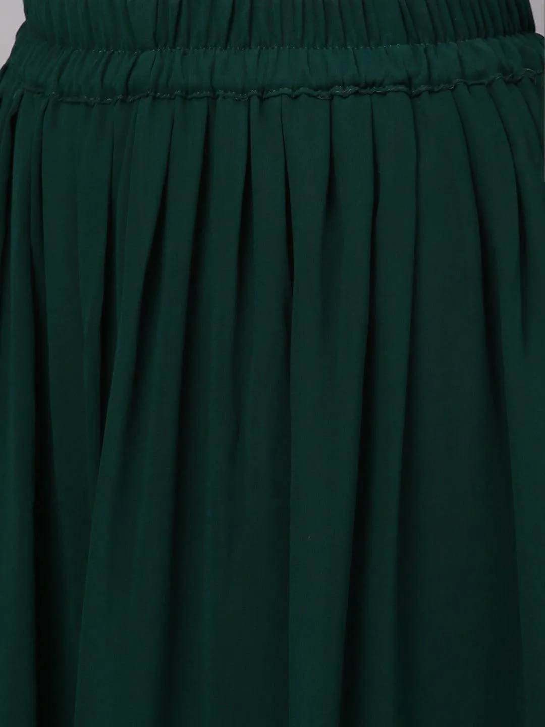 Ethnic Embroidered Peplum with Palazzo and Dupatta - Emerald Green