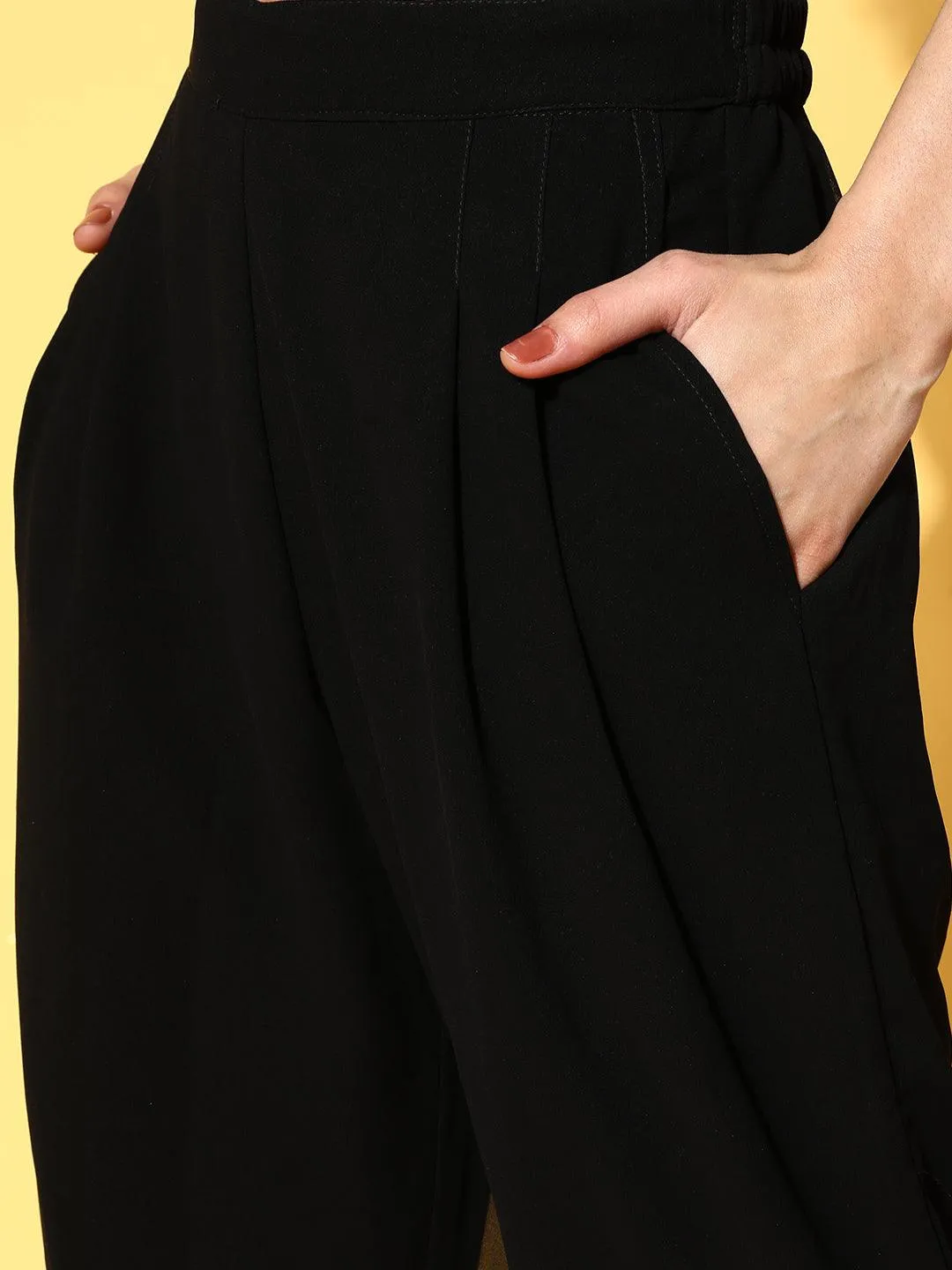Ethnic Embroidered Short Kurta with Palazzo with Belt - Black