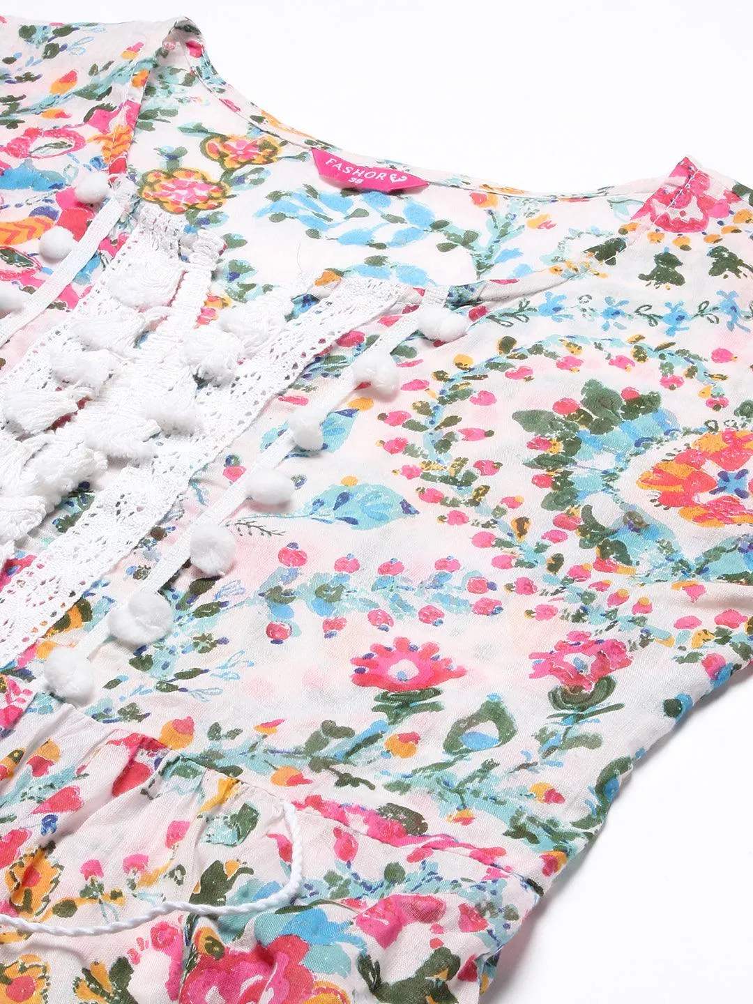 Ethnic Floral Printed A-Line Kurta with Pant - Multi