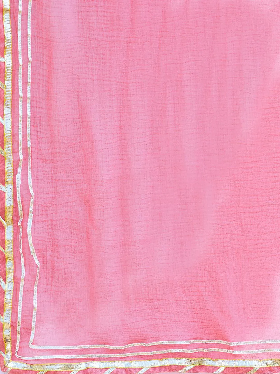 Ethnic Foil Printed & Embroidered A-Line Kurta with Palazzo & Dupatta - Pink
