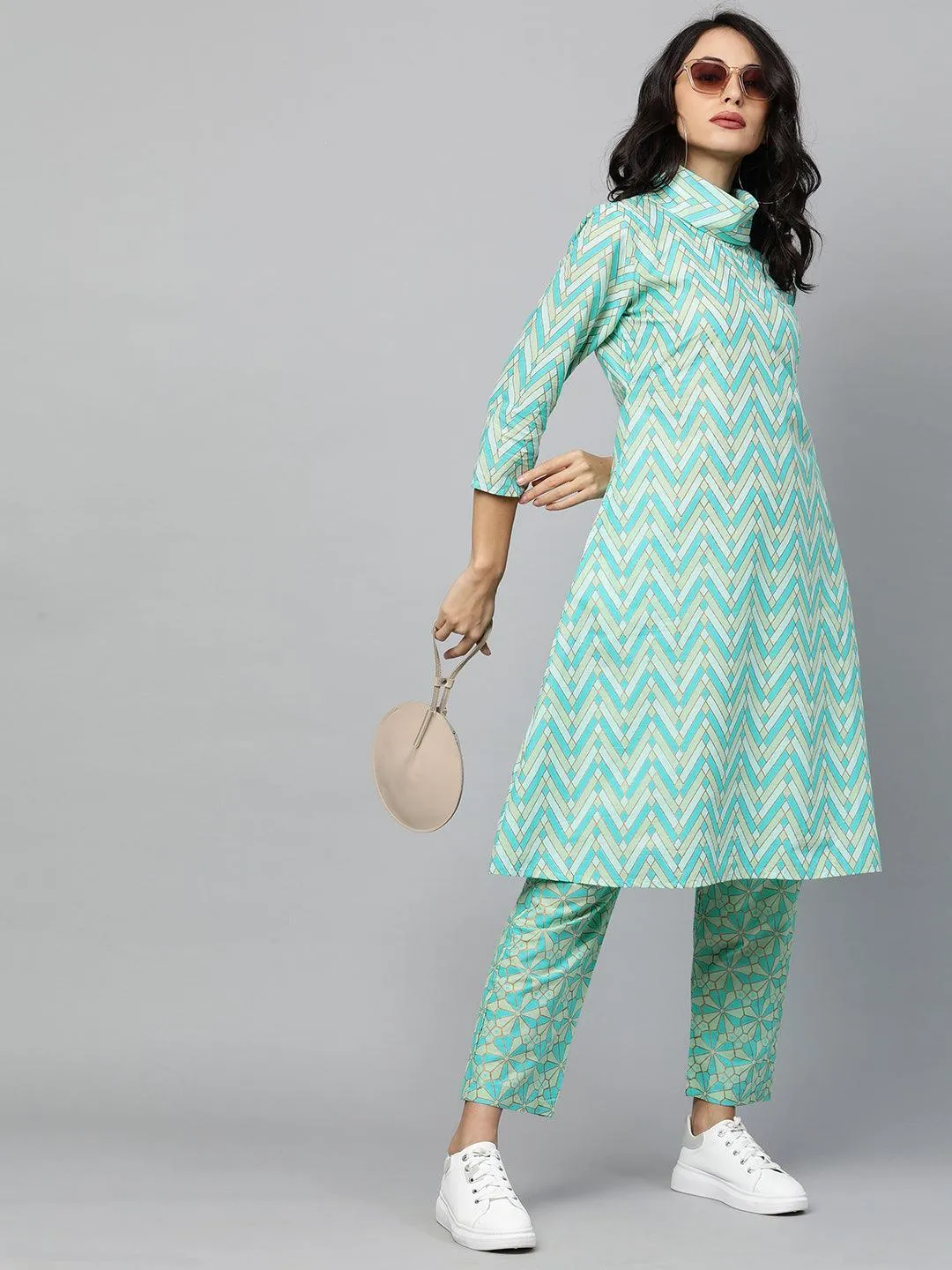 Ethnic Printed A-Line Kurta with Pant – Multi