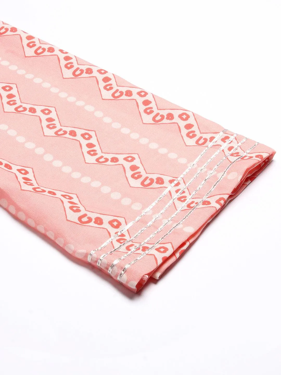 Ethnic Printed & Embroidered A-Line Kurta with Palazzo & Dupatta - Peach