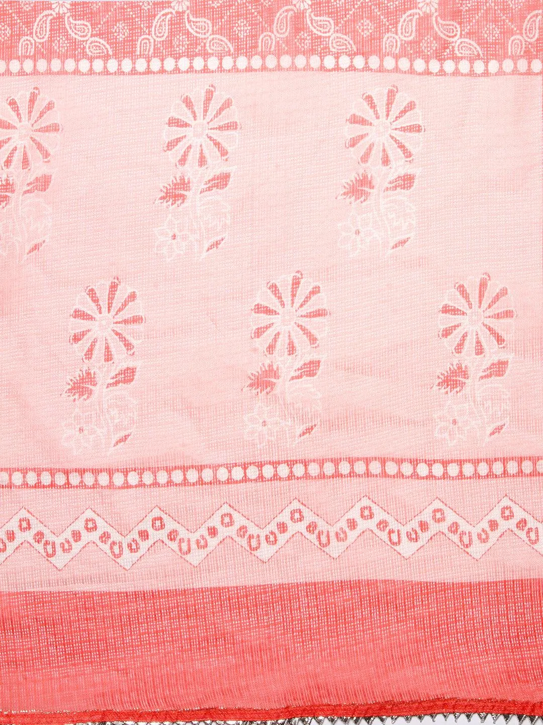 Ethnic Printed & Embroidered A-Line Kurta with Palazzo & Dupatta - Peach