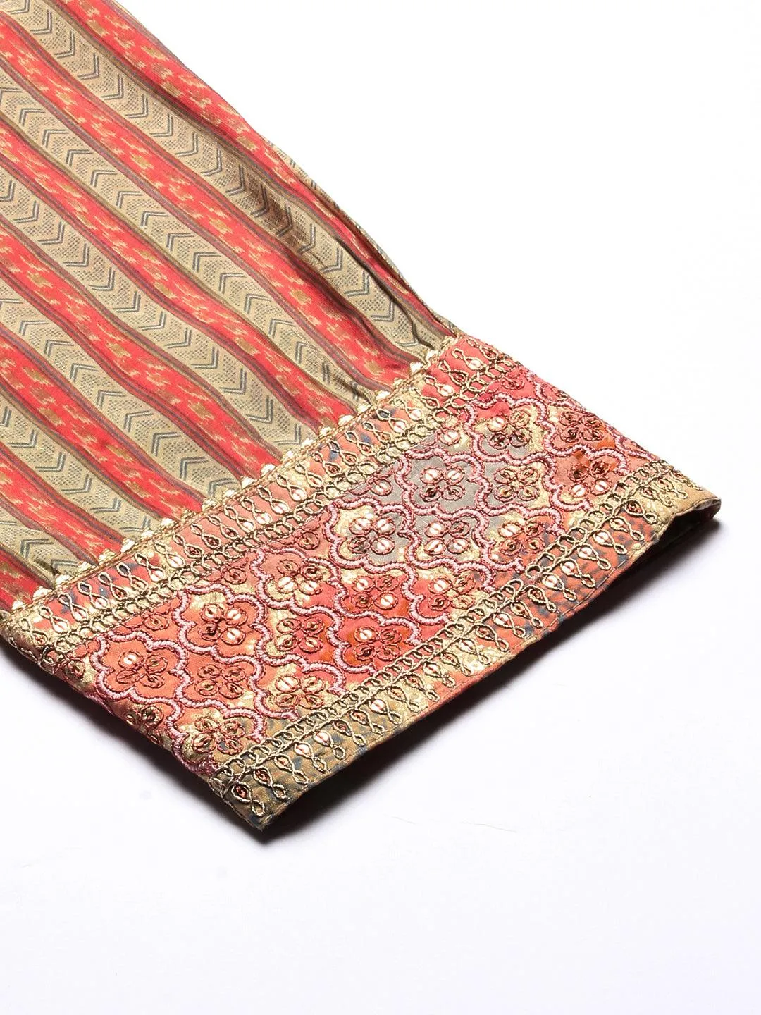 Ethnic Printed & Embroidered A-Line Kurta with Pant & Dupatta - Multi