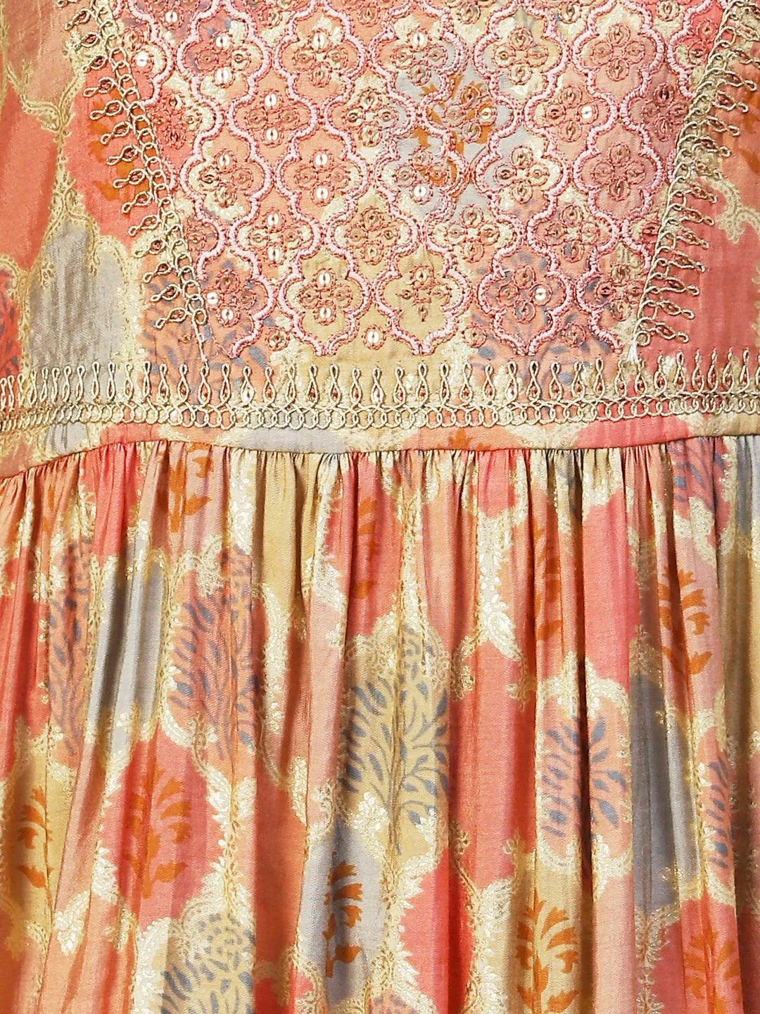 Ethnic Printed & Embroidered A-Line Kurta with Pant & Dupatta - Multi