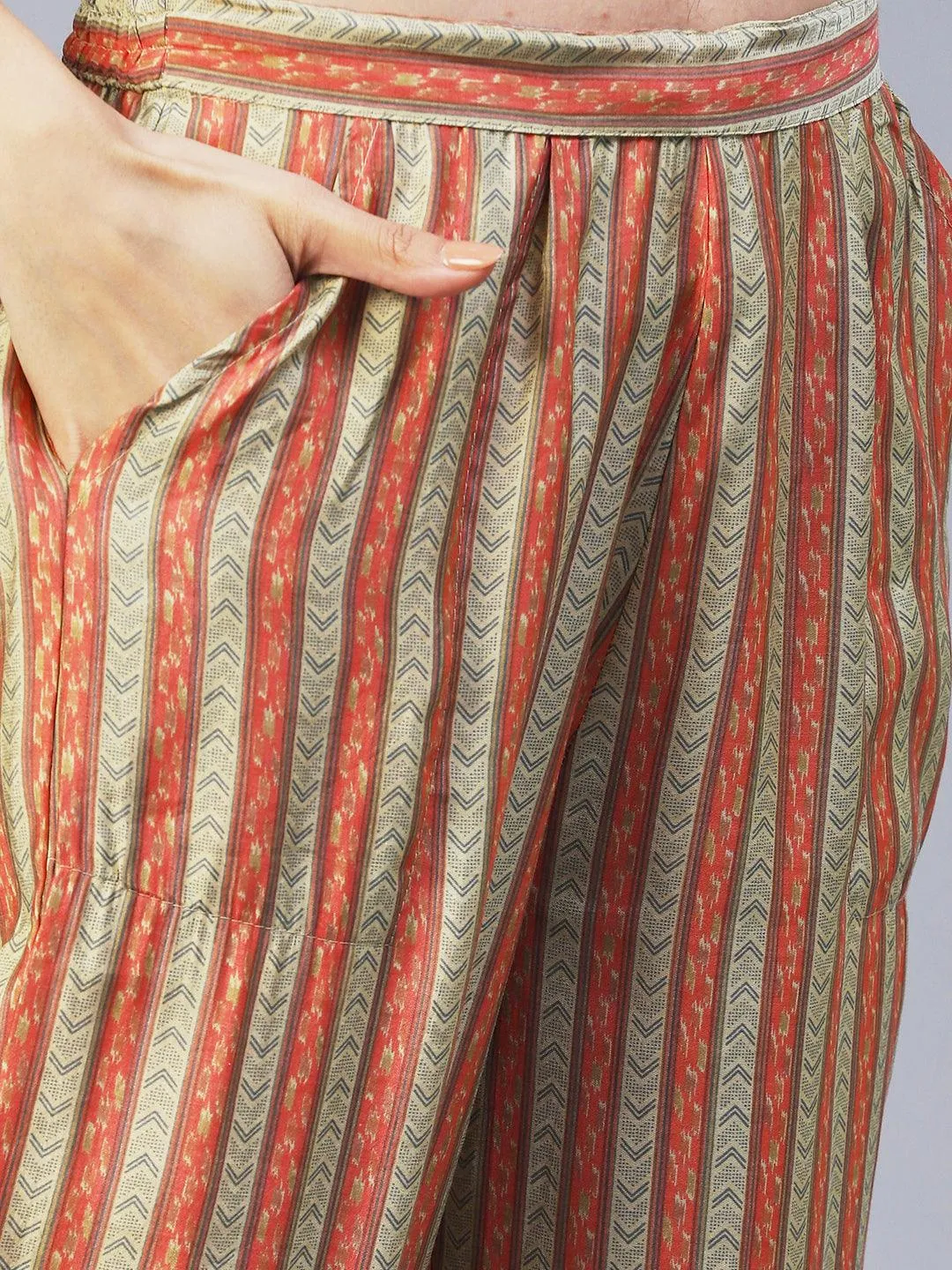 Ethnic Printed & Embroidered A-Line Kurta with Pant & Dupatta - Multi