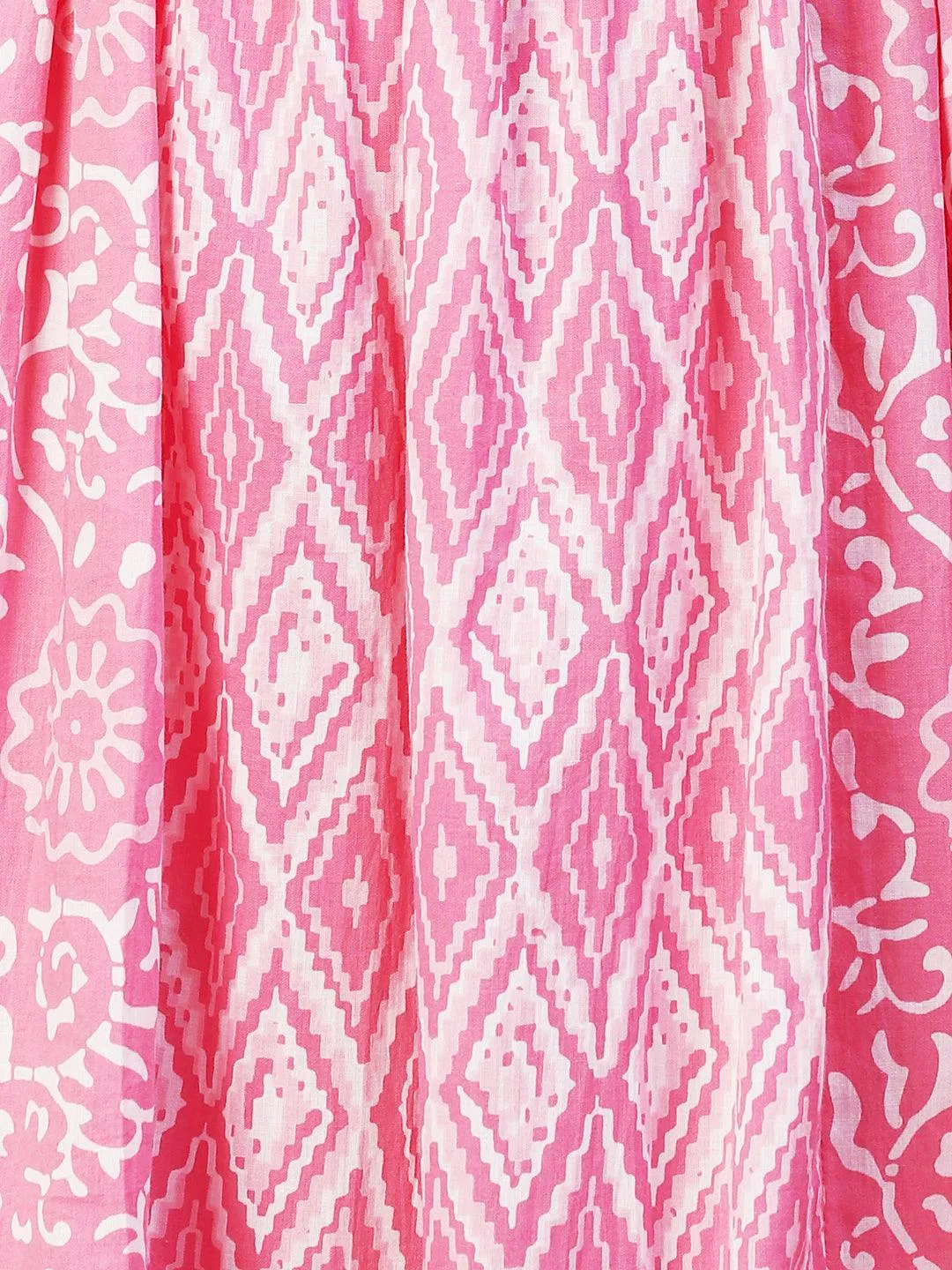 Ethnic Printed & Embroidered A-Line Kurta with Pant & Dupatta - Pink