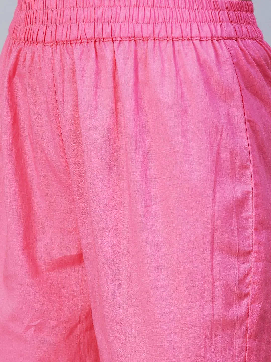 Ethnic Printed & Embroidered A-Line Kurta with Pant & Dupatta - Pink