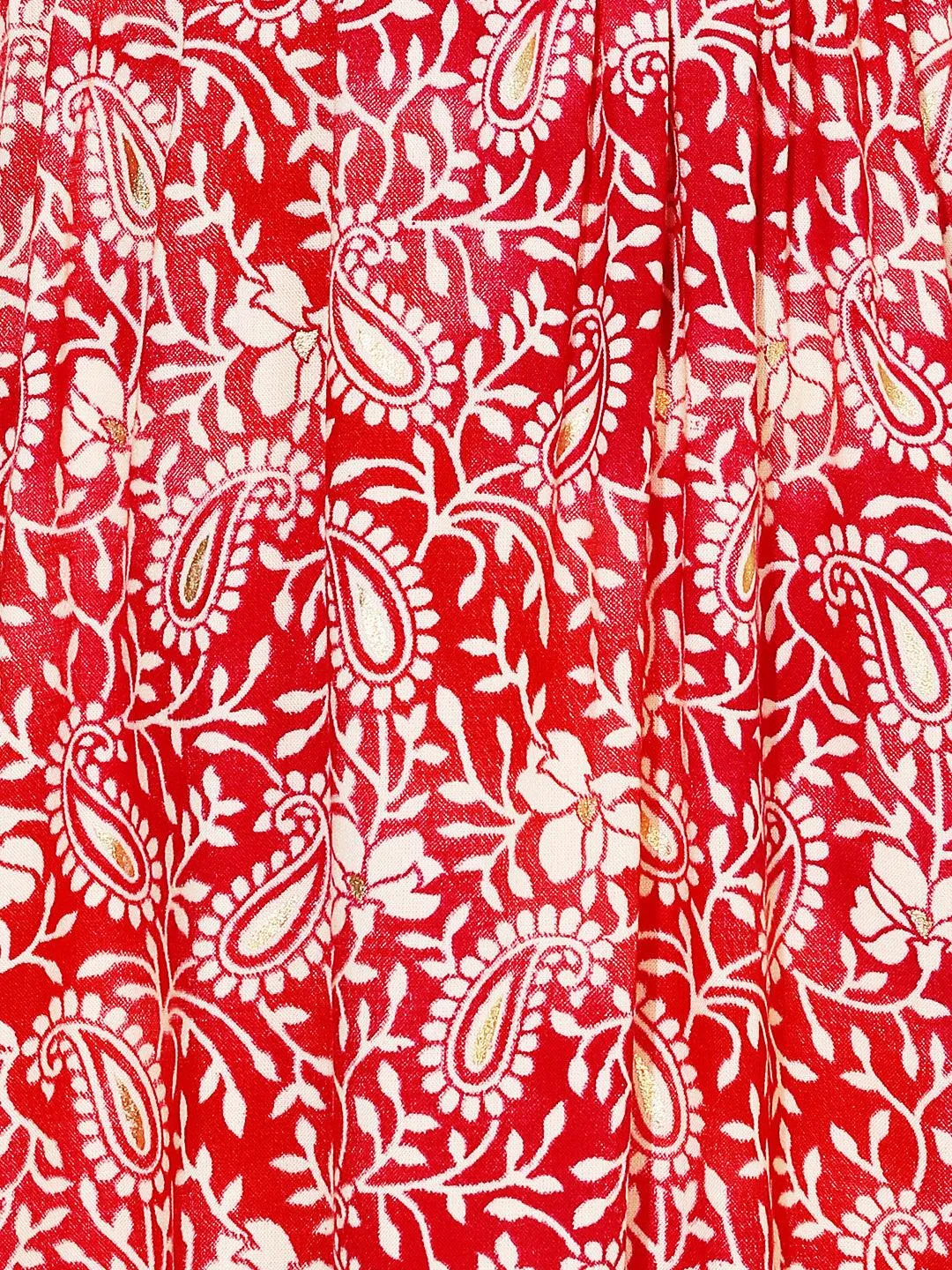 Ethnic Printed & Embroidered A-Line Kurta with Pant - Rani Pink