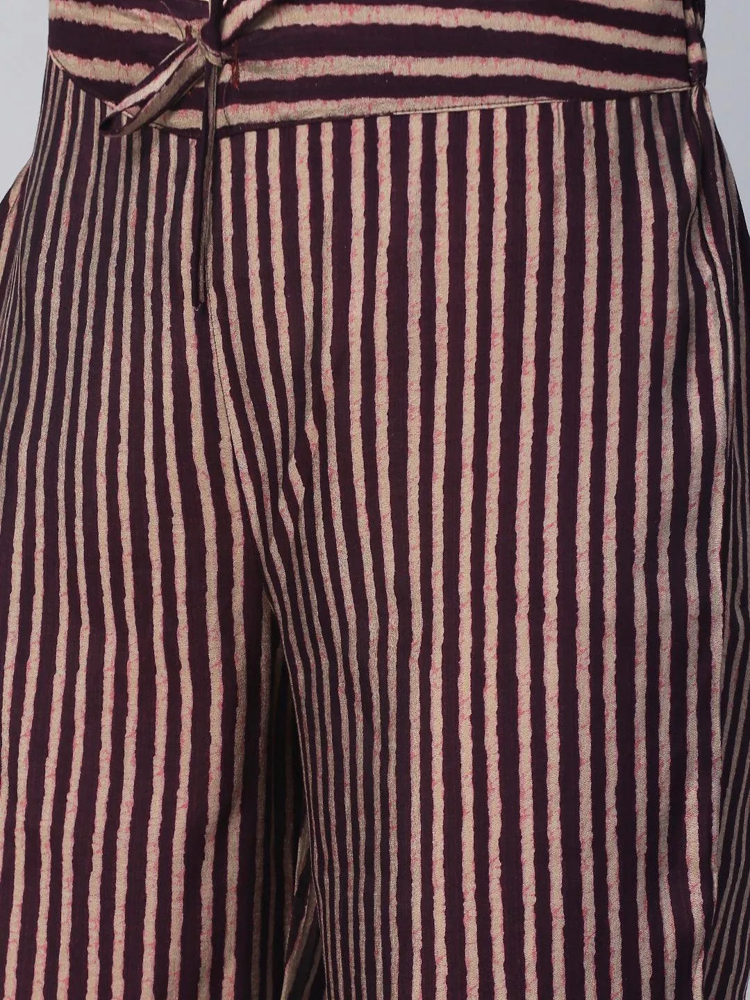 Ethnic Printed & Embroidered A-Line Kurta with Pants - Deep Wine
