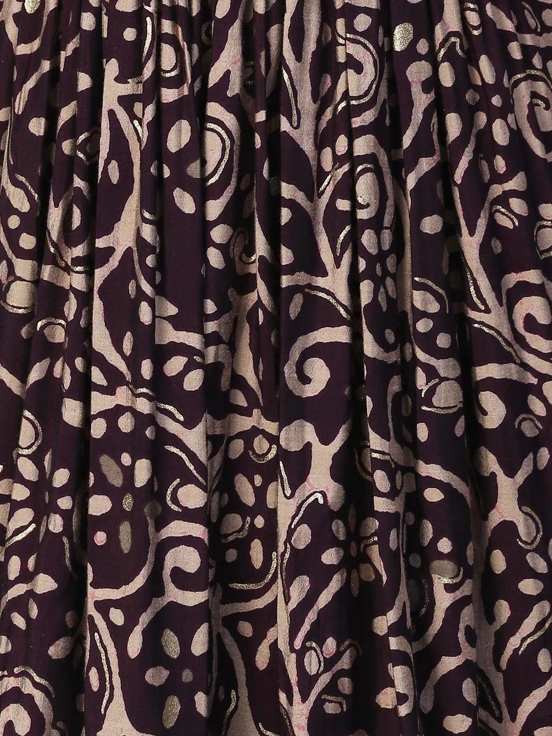 Ethnic Printed & Embroidered A-Line Kurta with Pants - Deep Wine
