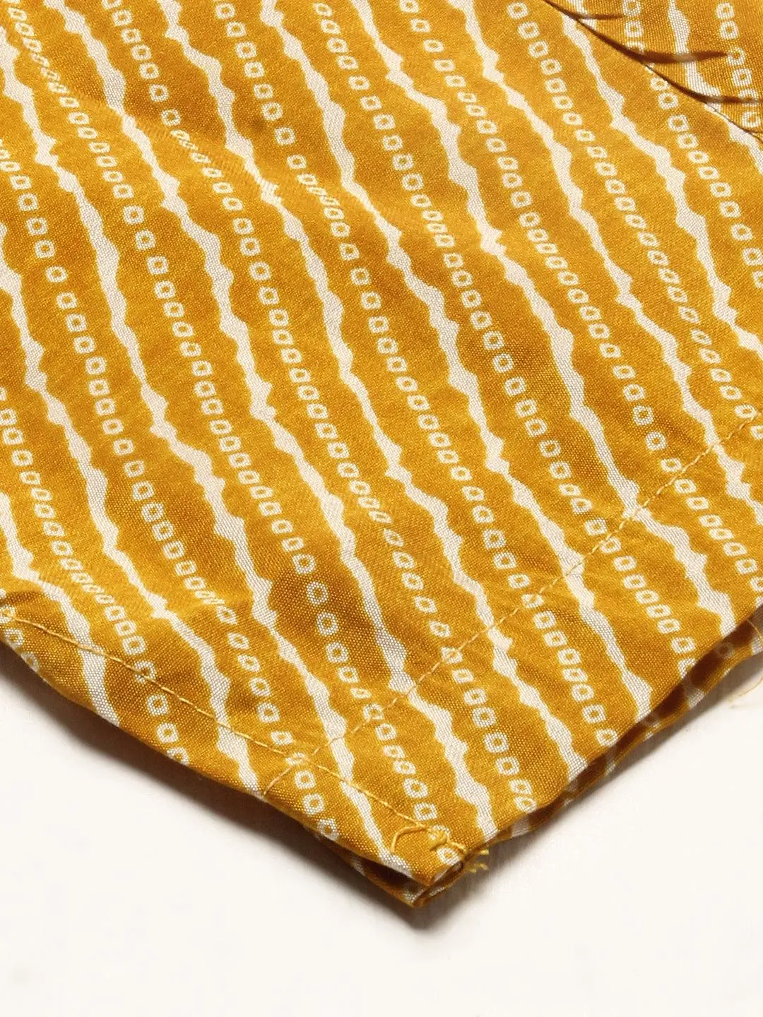 Ethnic Printed & Embroidered A-Line Kurta with Pants - Mustard