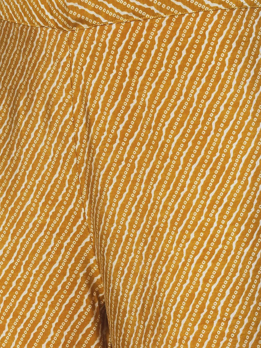 Ethnic Printed & Embroidered A-Line Kurta with Pants - Mustard