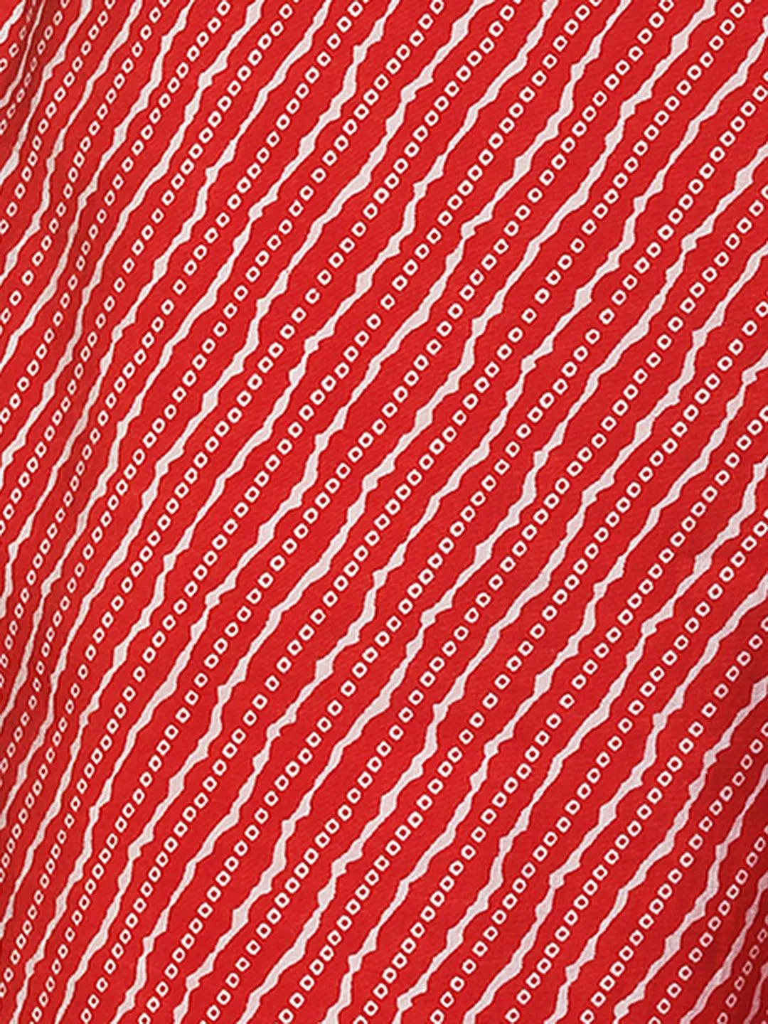 Ethnic Printed & Embroidered A-Line Kurta with Pants - Red