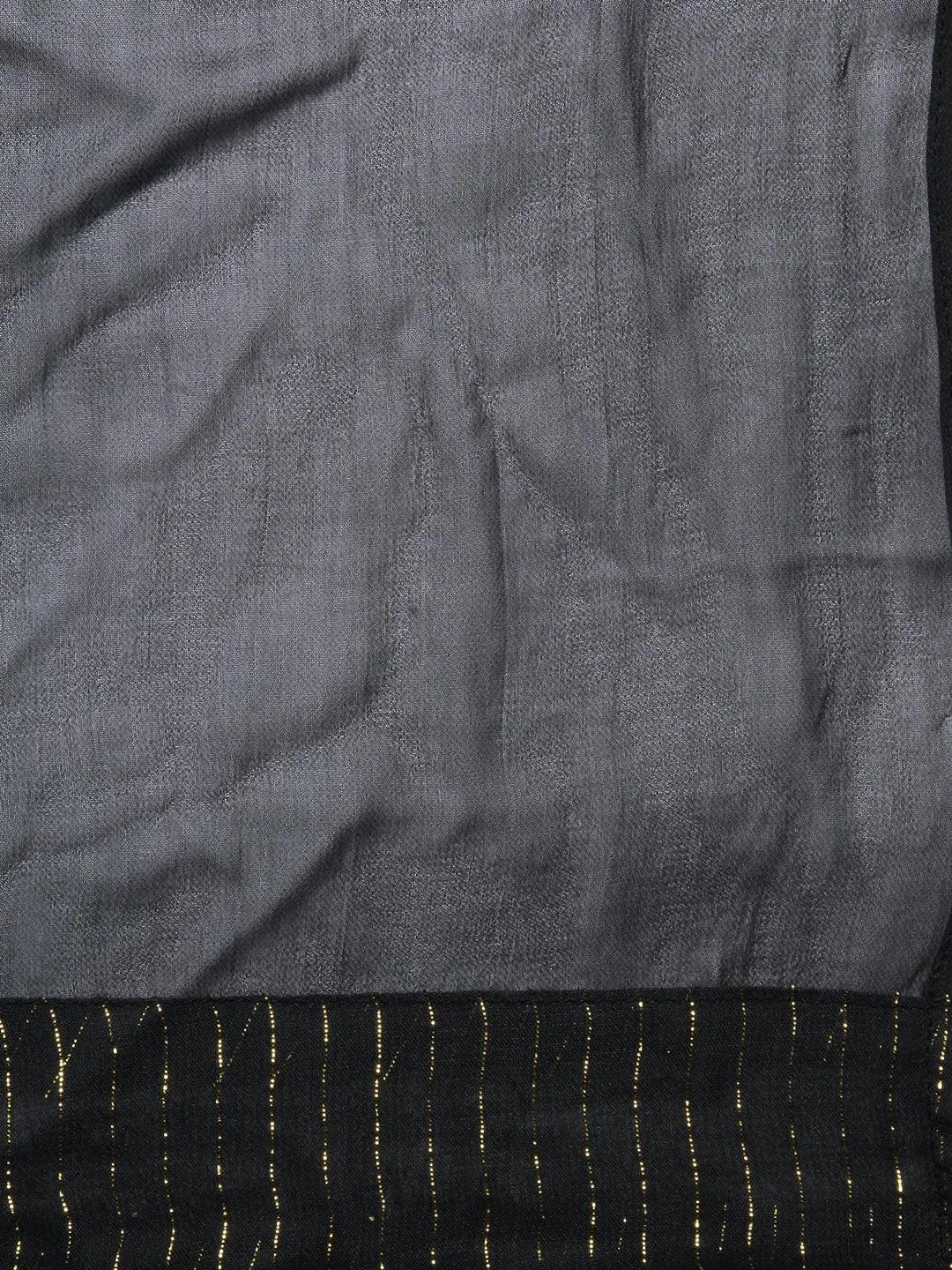 Ethnic Printed & Hand Embroidered A-Line Kurta with Palazzo & Dupatta - Black
