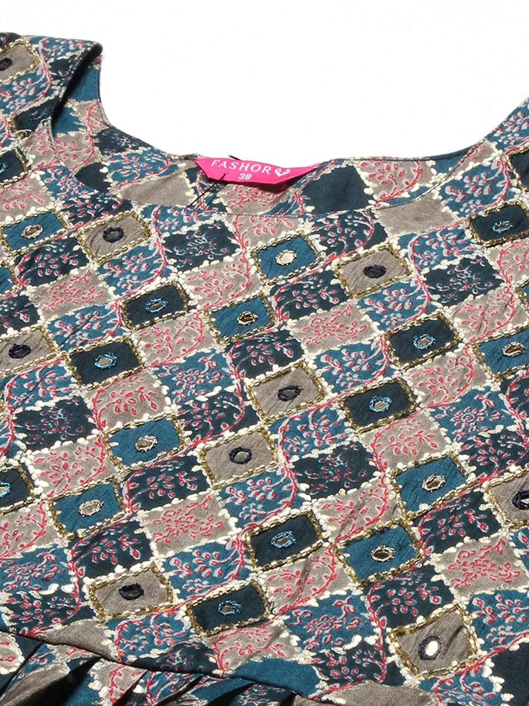 Ethnic Printed & Hand Embroidered A-Line Kurta with Pants & Dupatta - Multi
