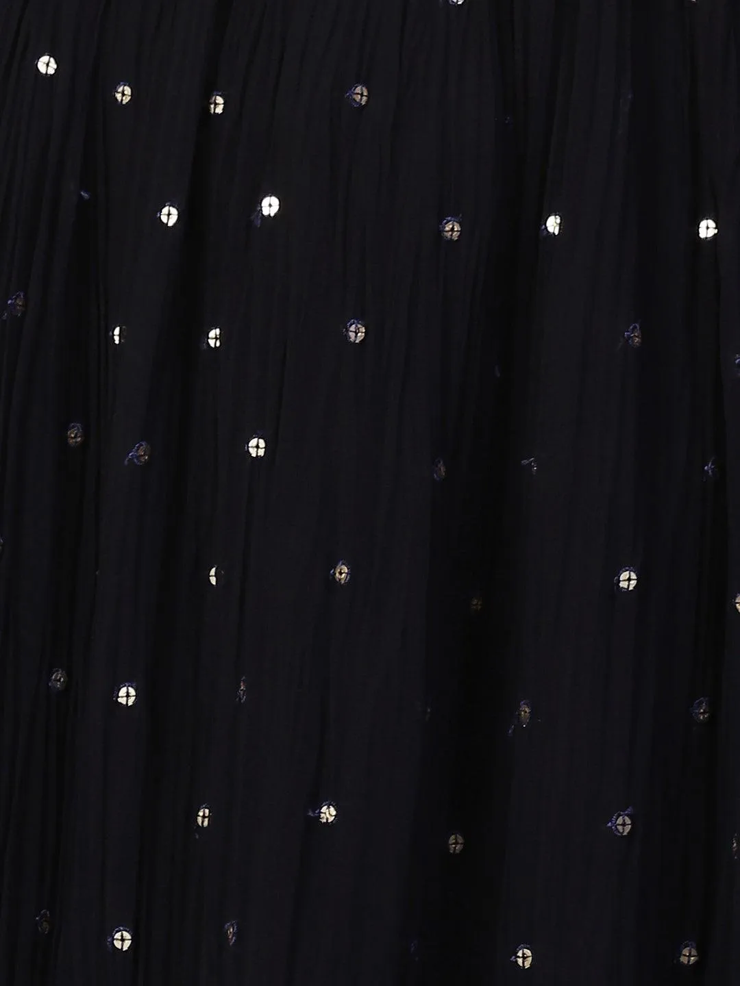 Ethnic Printed & Mirror Embroidered A-Line Kurta with Palazzo & Dupatta - Navy Blue