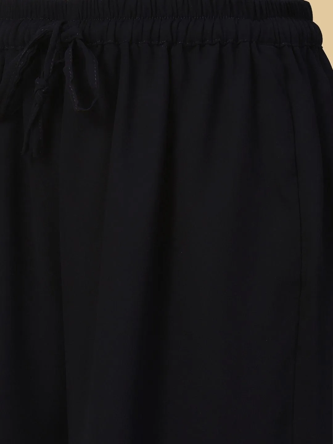 Ethnic Printed & Mirror Embroidered A-Line Kurta with Palazzo & Dupatta - Navy Blue