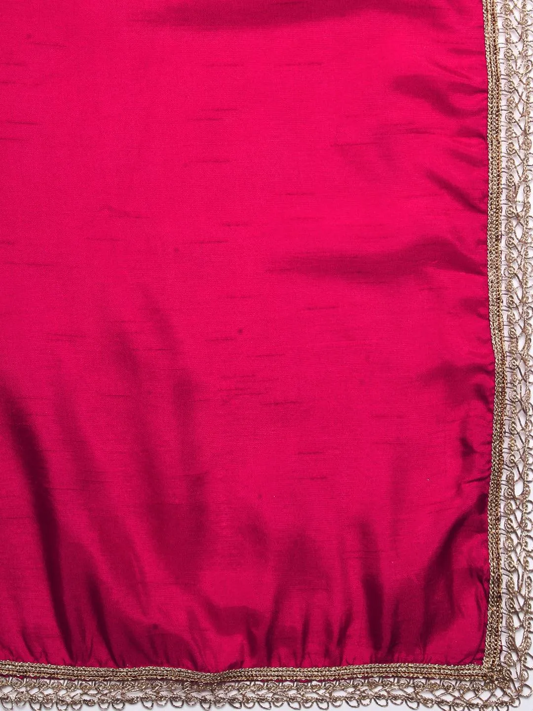 Floral Embroidered A-Line Kurta with Pant & Dupatta - Fuchsia