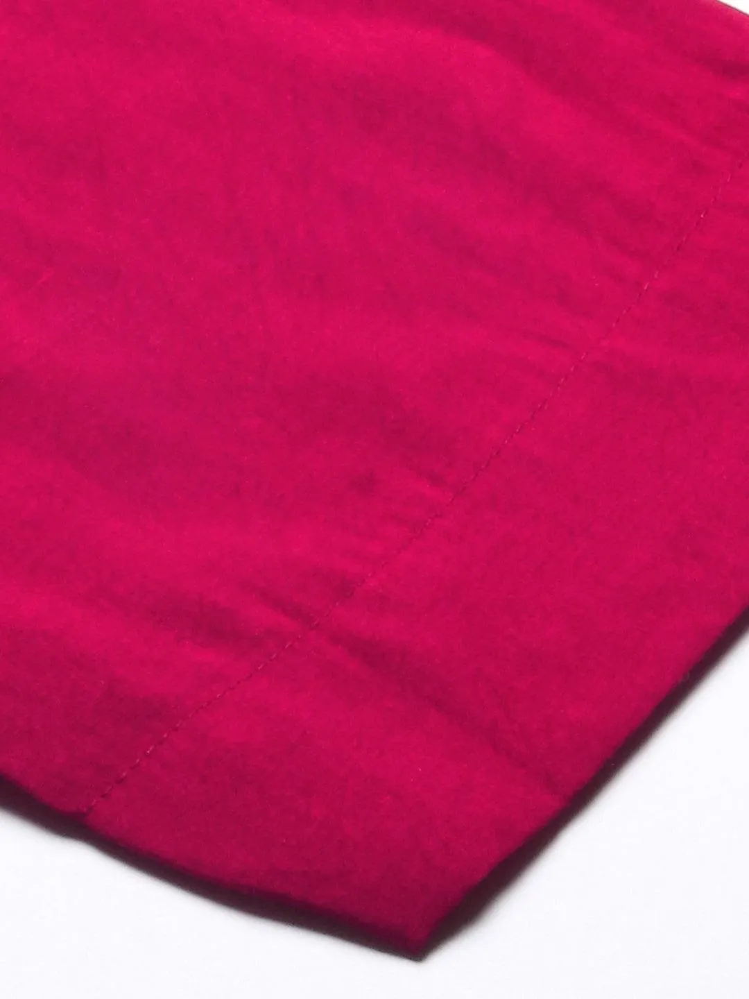 Floral Embroidered A-Line Kurta with Pant & Dupatta - Fuchsia