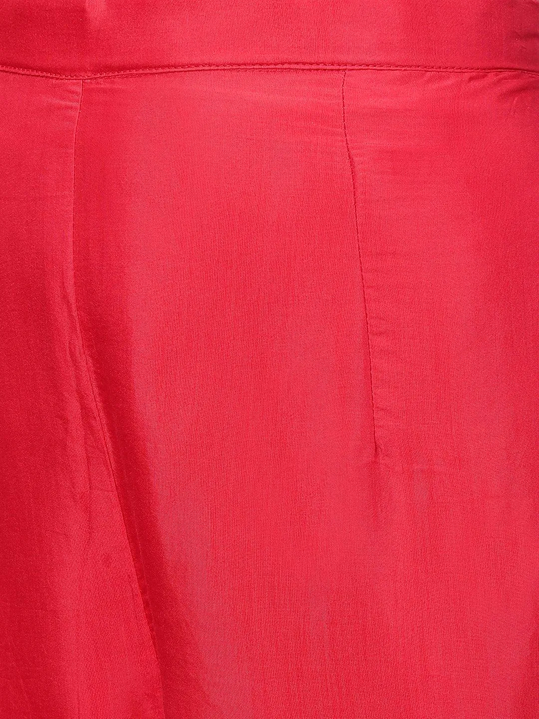 Floral Embroidered Asymmetrical Kurta & Pant with Dupatta - Ruby Pink