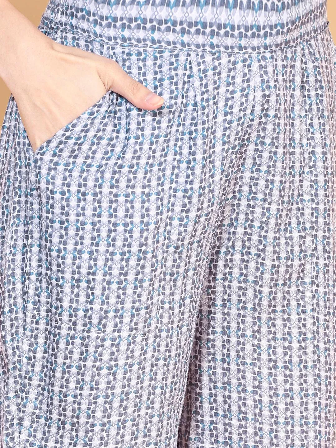Floral Printed & Embroidered A-Line Kurta with Pant & Dupatta - Blue