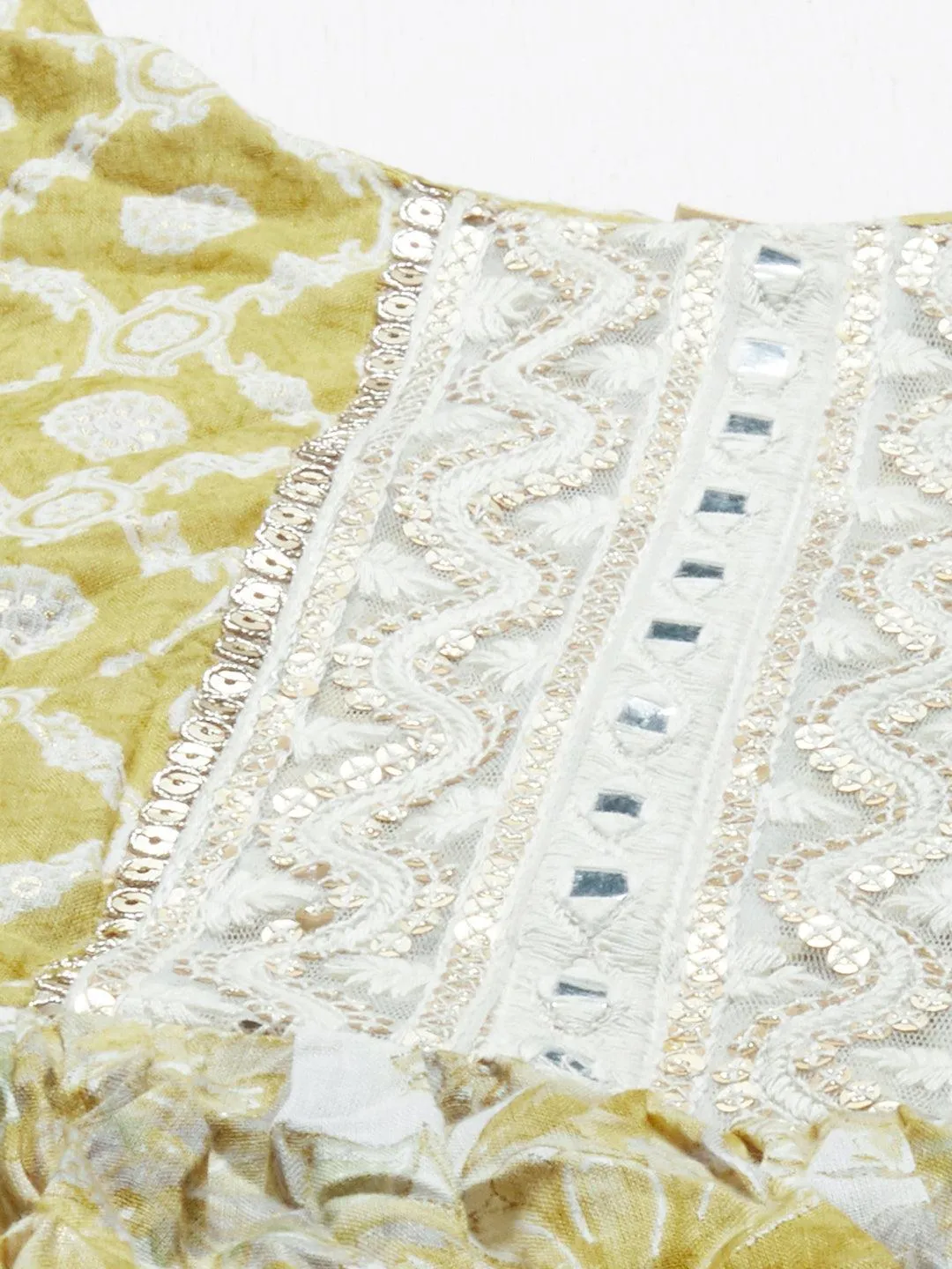 Floral Printed & Embroidered A-Line Kurta with Pants & Dupatta - Pastel Green