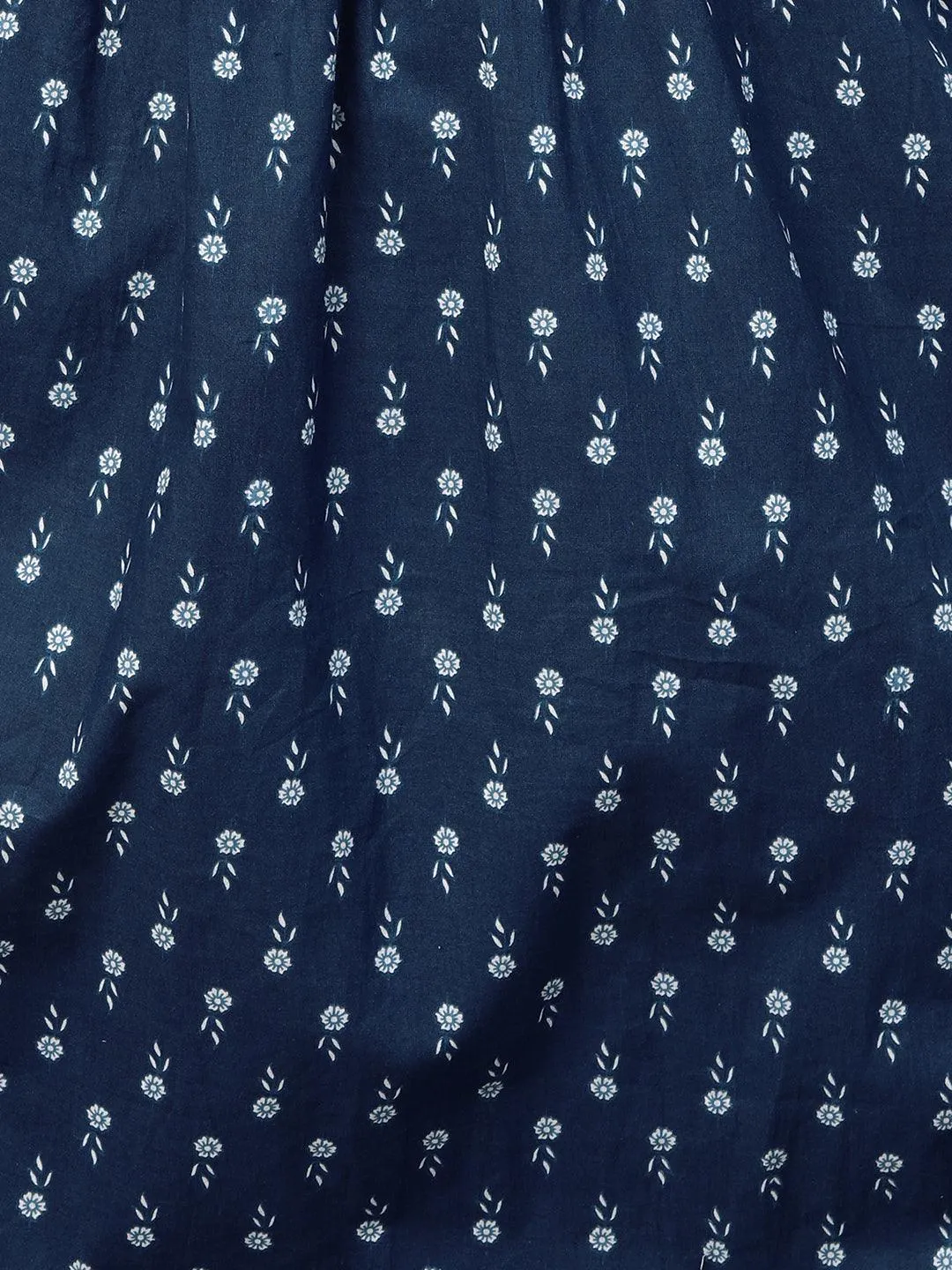 Floral Printed & Embroidered Kurta with Printed Pant & Dupatta - Navy Blue